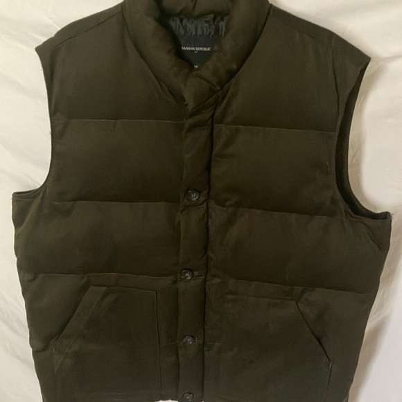 Banana Republic: Puffer Cloth Olive Green Cotton Blend Vest- XL - Picture 15 of 16